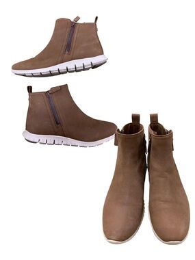 Cole Haan Zero Grand Brown Leather Zip-Front Ankle Boots S6